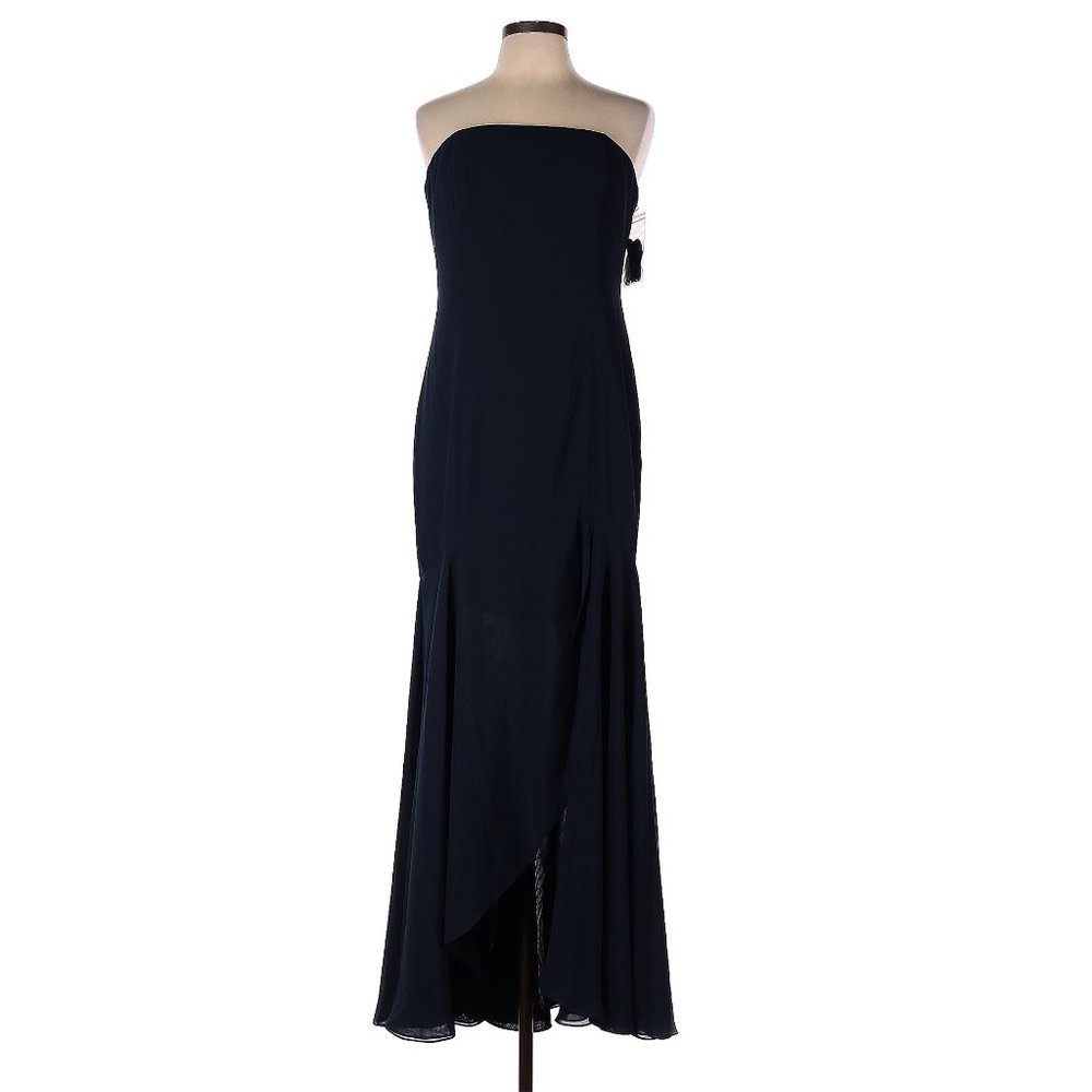 After Six Navy Blue Floor Length Formal Evening Gown Size 12 Spaghetti Straps